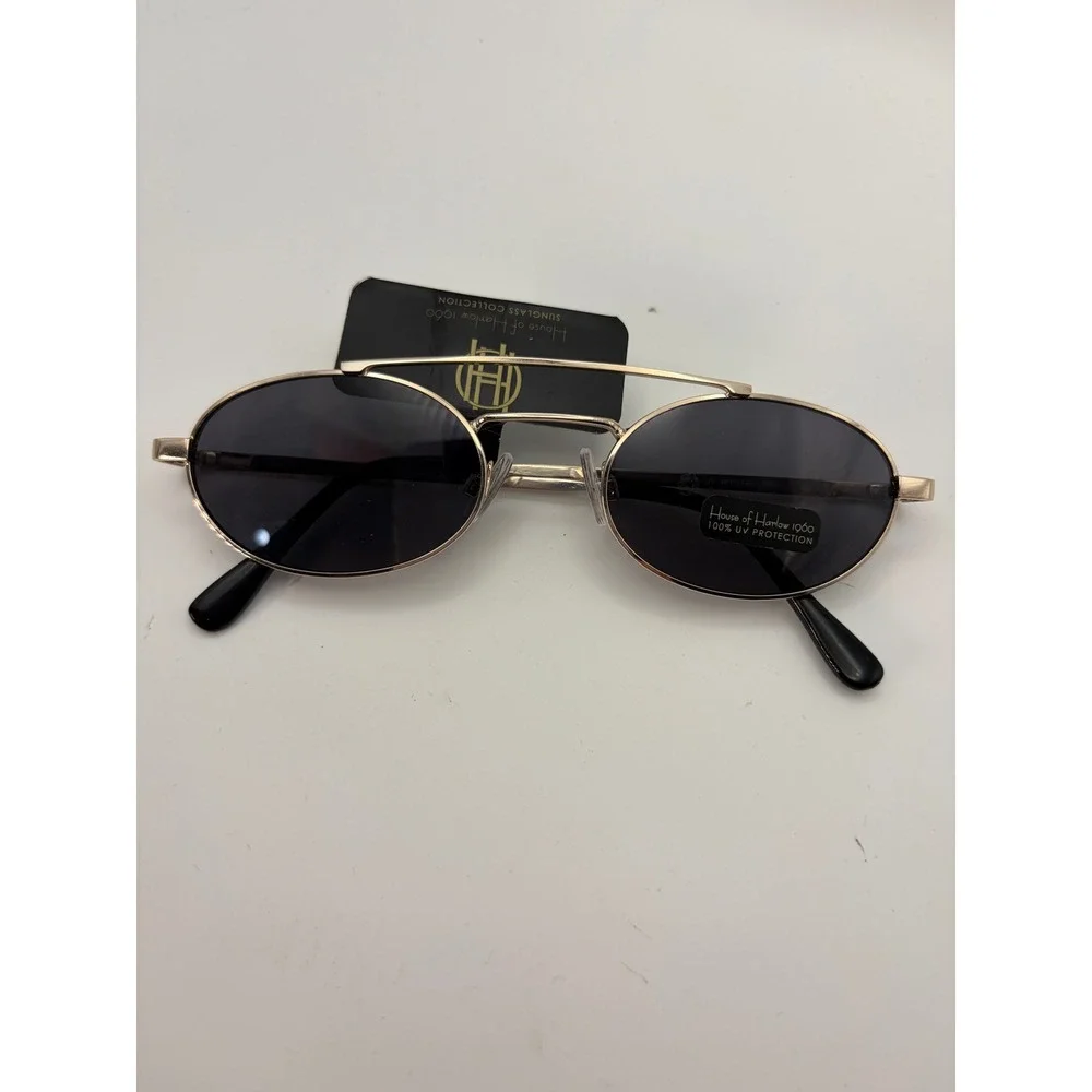House of Harlow 1960 Sunglasses Womens OS Gold Oval UV Protection Retro Sunnies